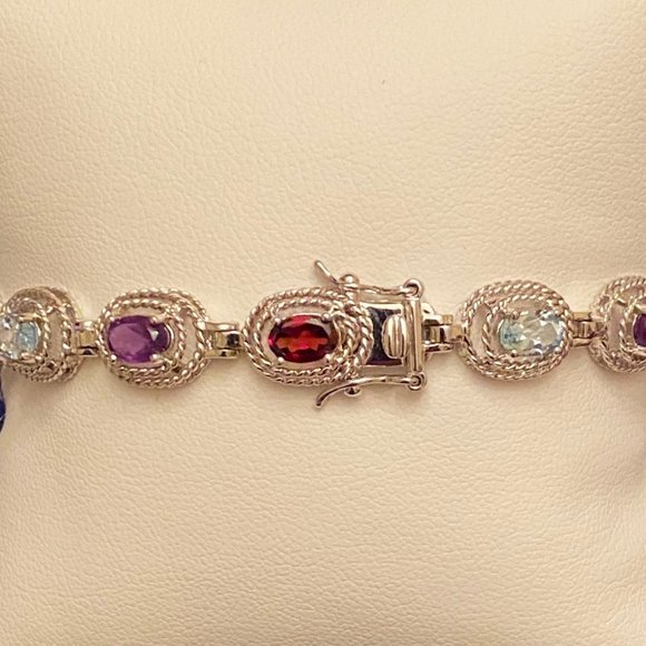 Colorful Multi-Gem & Sterling Silver Bracelet, 7" - Picture 9 of 13
